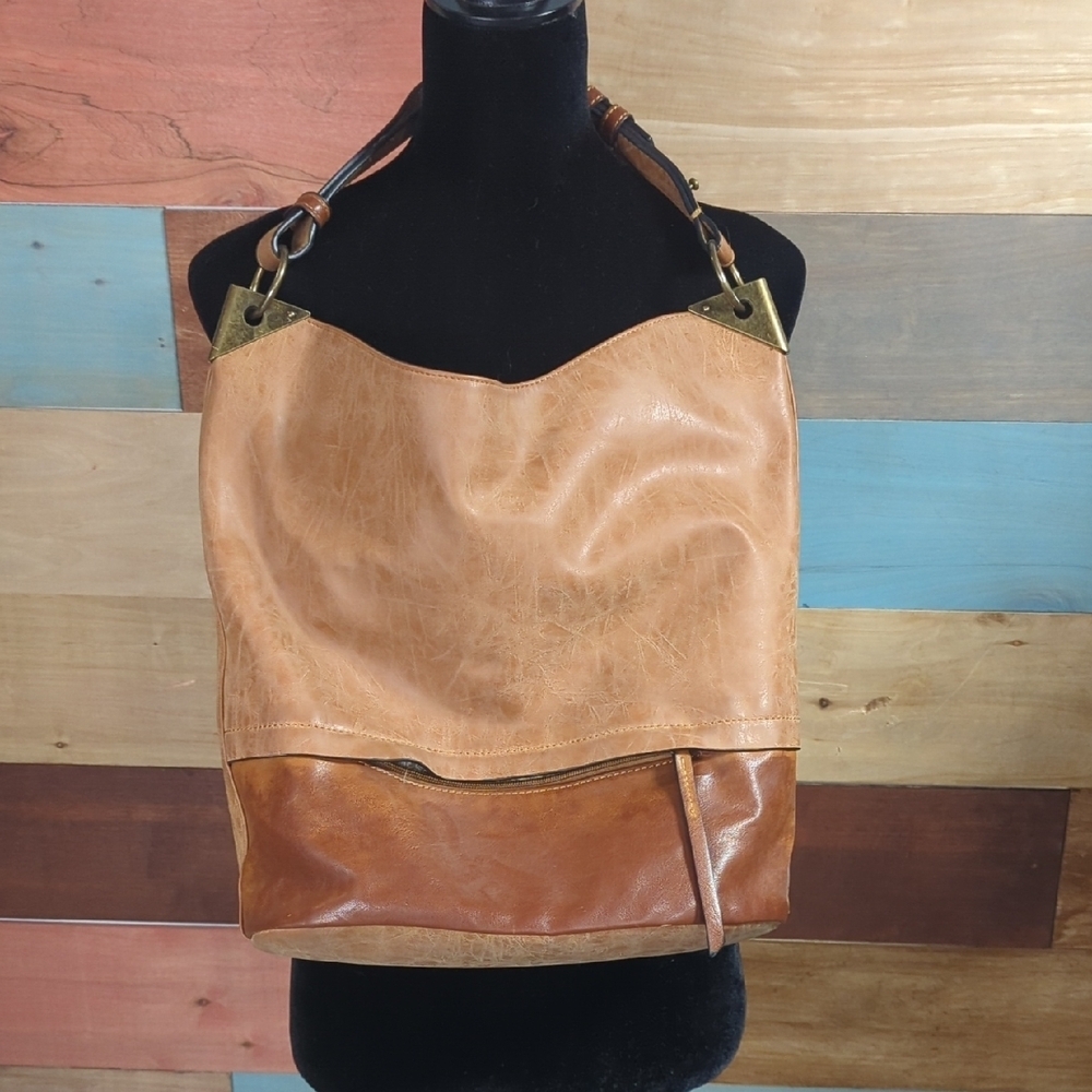 Joy Susan Tan and Brown Shoulder Bag with Minimalist Design